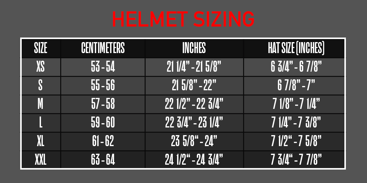 helmet size chart